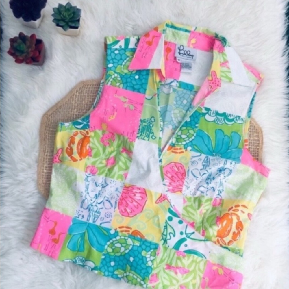 Lilly Pulitzer Pink and Green Floral Blouse